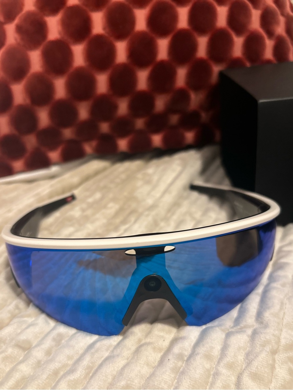 Oakley Blue Shield-Style AR Sunglasses with White Trim